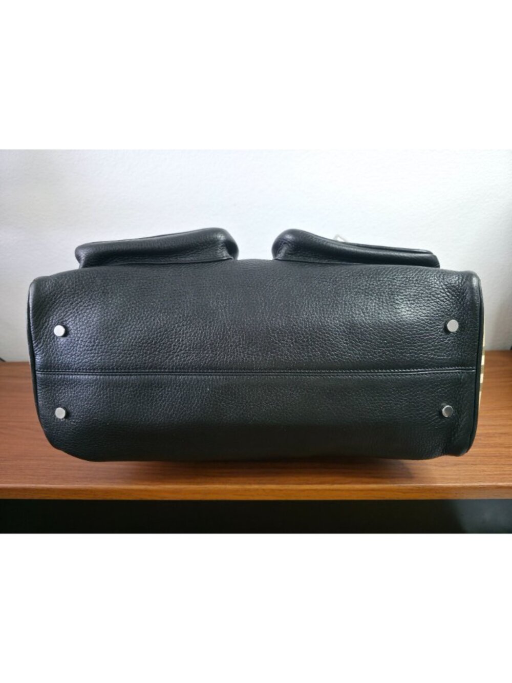 Burberry Black Pebble Leather Horn Toggle Tote Bag Nova Check Side Panels Italy - Picture 5 of 12